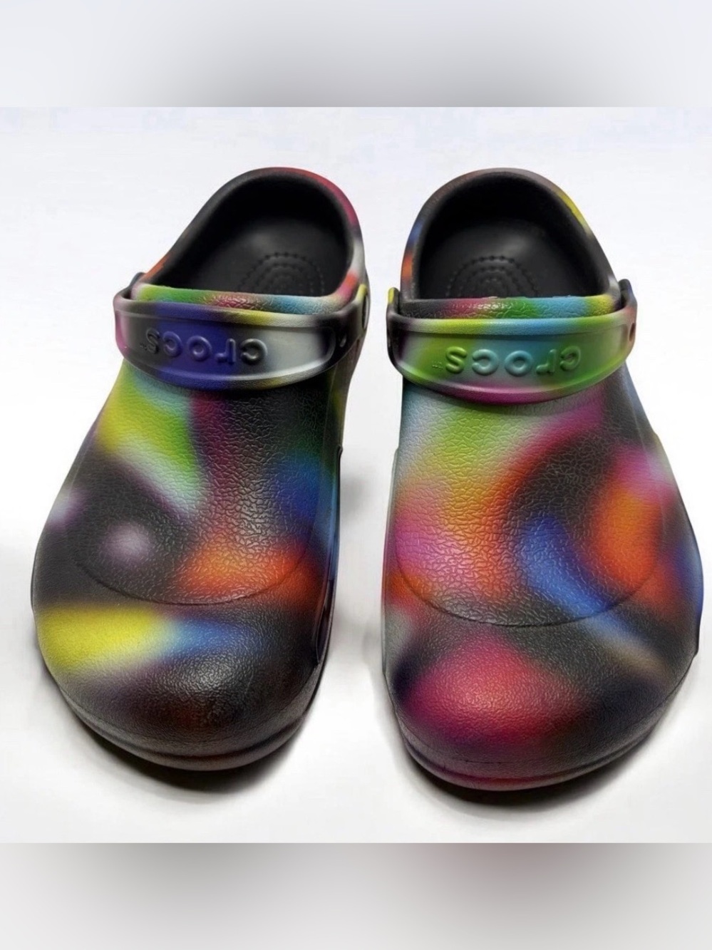 Crocs Tye Dye Clog Work Slip Resistant Work Neon Black Men 9 Women 11 Unisex
